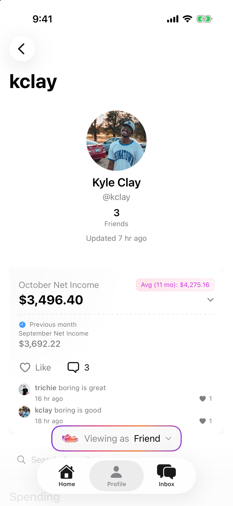 Your profile as a friend sees it